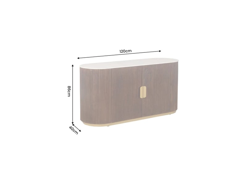  Buffet orion 120 cm en bois massif de manguier et marbre blanc – 2 portes – marron, blanc et doré  - Conforama C