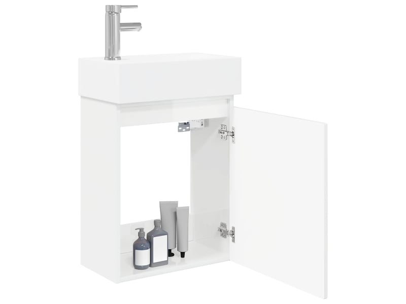  Meuble de rangement salle de bain avec robinet blanc brillant shl7942  - Conforama C