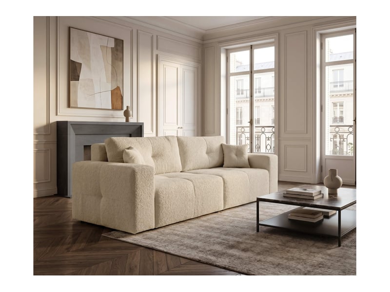  Celine - canapé droit 3 places convertible en bouclette  - Conforama B