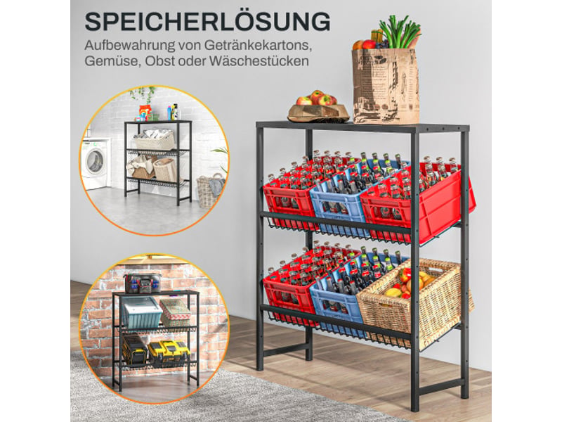 Étagère pour caisses de boissons, 6 caisses, 3 niveaux, acier noir, 103x33x113,5 cm  - Conforama D