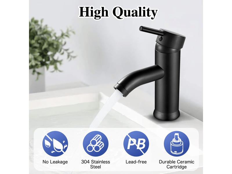 Robinet salle bain noir, mitigeur lavabo monocommande, robinet lavabo chaude et froide réglable en céramique, acier inoxydable  - Conforama C