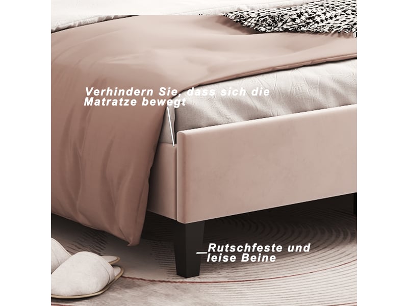  Lit capitonné 140x200 cm beige en velours, cadre solide, sommier inclus, sans matelas.  - Conforama E
