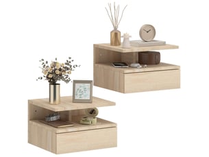 Lot de 2 tables de chevet murales avec tiroir et étagère coloris chêne 35x32x22,5 cm