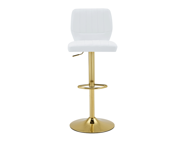Tabouret de bar pivotant réglable en hauteur avec dossier et repose-pieds, en pu blanc et doré - Conforama A