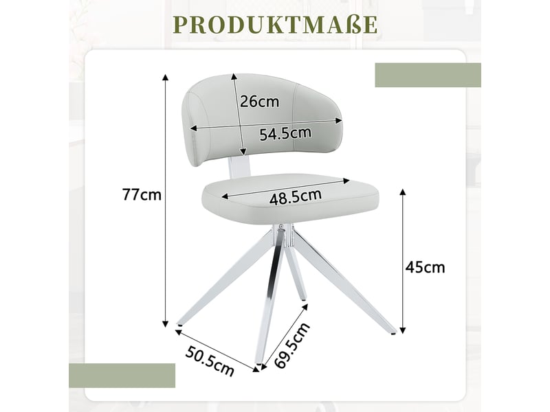  Fauteuil pivotant 360° avec dossier rembourré  - pieds métal antidérapants, pu gris clair  - Conforama D