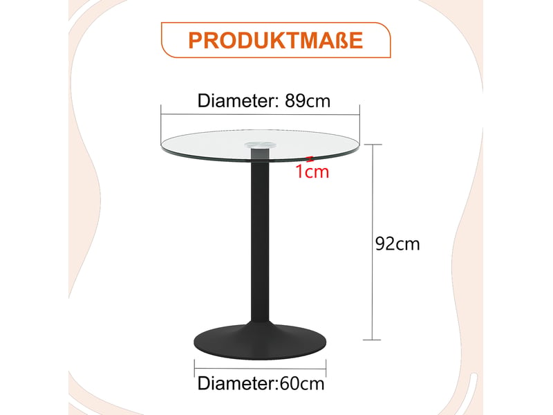  Table de salle à manger ronde en verre trempé avec base métallique noire, style moderne minimaliste pour bar et cuisine  - Conforama C