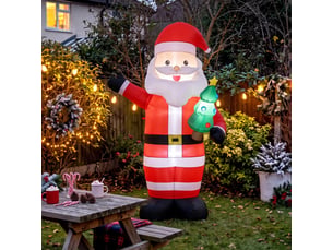 Père noël gonflable de 243 cm avec lumières led, matériel fixation et souffleur, intérieur et extérieur, rouge