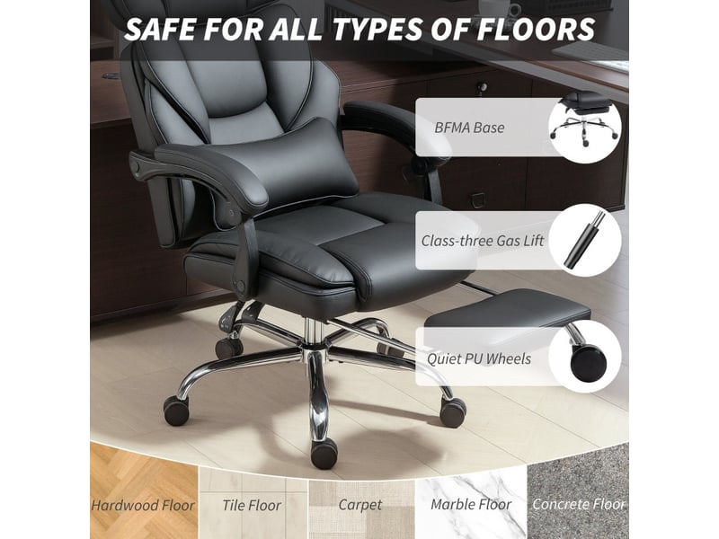  Chaise de bureau isson cuir pu repose pieds appui tête lombaire noir  - Conforama E