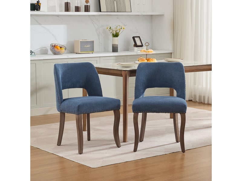  Lot de 2 chaises en bois avec revêtement en tissu bleu – design moderne et style campagne  - Conforama B