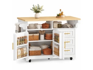 Desserte de cuisine à roulettes avec 3 tiroirs et plateaux rabattables en mdf 120×40 (80)×95 cm blanc