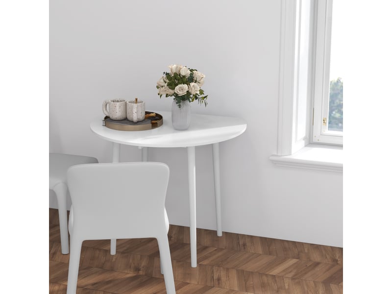 Table de salle à manger pliante 2 abattants, table ronde extensible pour 4 personnes, pieds en bois ø 89 x 73,5 cm, blanc - Conforama W