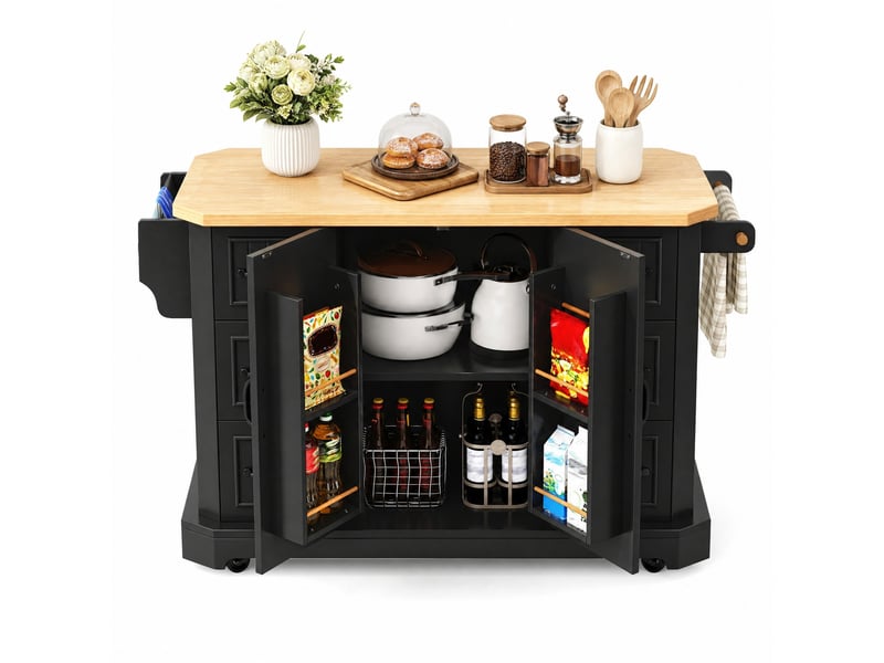  Desserte de cuisine mobile 120x45x91 cm avec 2 portes et 6 tiroirs noire  - Conforama A