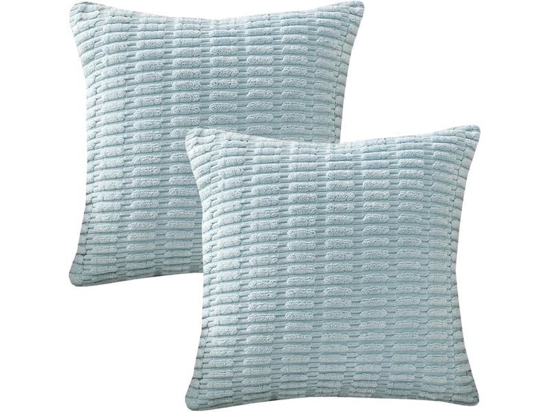  Lot de 2 housse de coussin - 45 x 45 cm lot de 2 housses de coussin décoratives douces et unies en velours côtelé à rayures pour canapé et salon bleu clair  - Conforama A