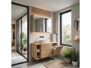 Ensemble salle de bain avec étagère novo l.120 cm effet chêne hikora