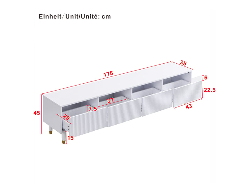  Ensemble meuble tv 178x35x45 cm et table basse 110x50x40 cm, led 7 couleurs, mdf et bois, blanc et doré  - Conforama C