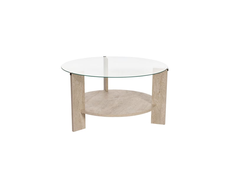 Table basse de salon en verre trempé et bois mdf mélaminé travertin et transparent 75 x 75 x 40 cm - Conforama A