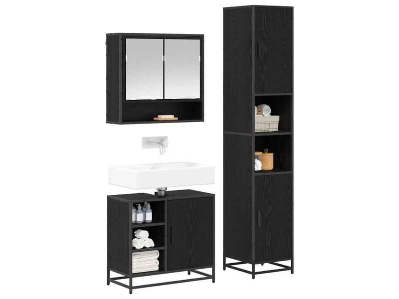  Ensemble de mobilier de salle de bain 3 pièces chêne noir cf64459  - Conforama C