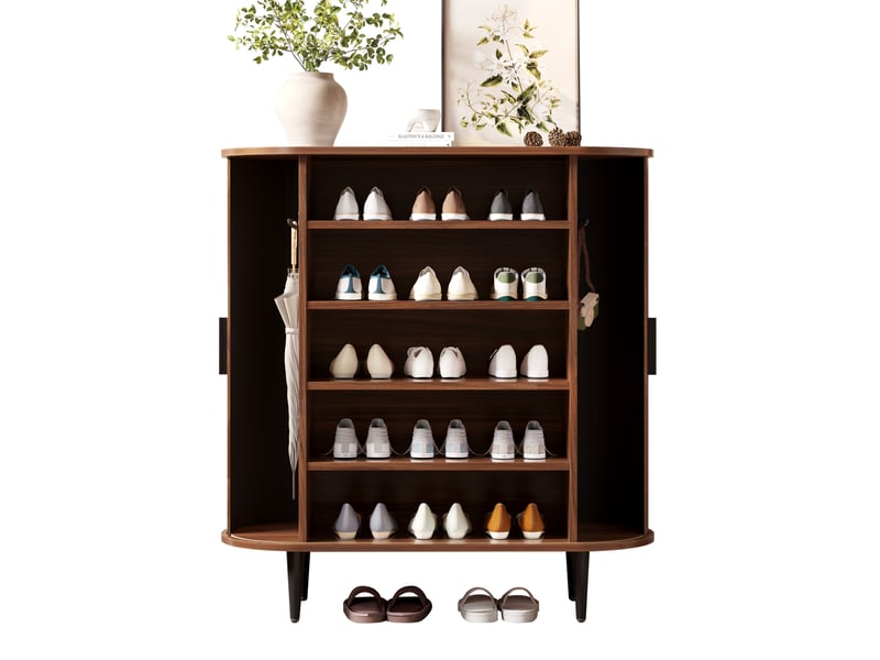 Buffet haut de rangement 85 x 40 x 93 cm – naturel – 2 portes coulissantes à rideau et 4 crochets - Conforama A