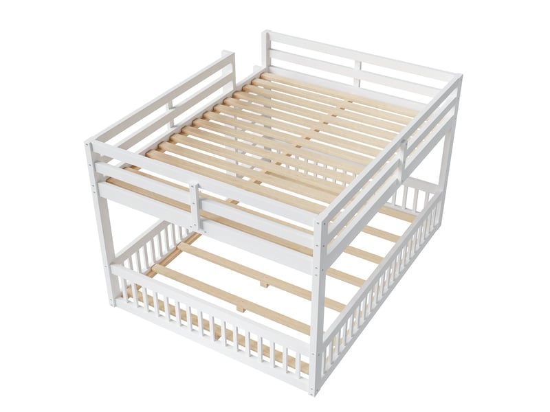 Lit superposé 160 × 200 cm, 2 couchages, échelle, garde-corps et sommier à lattes, pin, mdf et contreplaqué, blanc - Conforama E