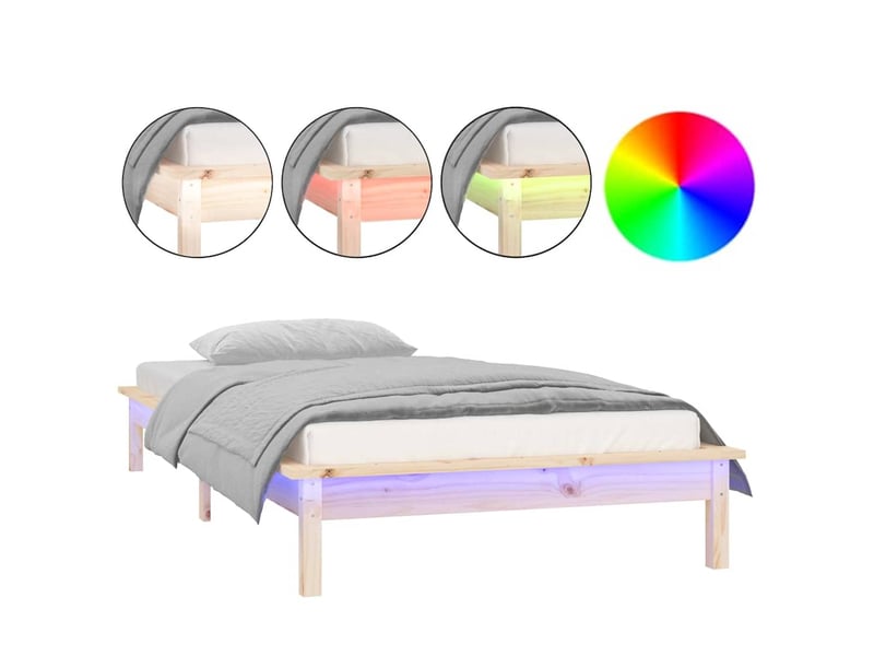  Lit simple- lit adulte -  cadre de lit à led sans matelas 90x200 cm bois massif  - Conforama A