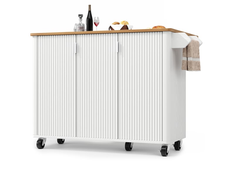  Îlot de cuisine mobile 130x45-75x92 cm, 3 portes, plateau rabattable blanc  - Conforama A