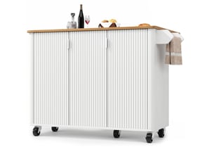 Îlot de cuisine mobile 130x45-75x92 cm, 3 portes, plateau rabattable blanc
