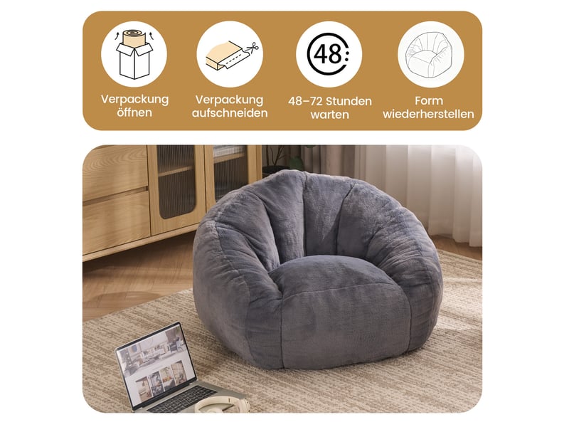 Fauteuil pouf pour adultes et enfants, soutien du dos et lombaire, rembourrage en mousse, polyester gris clair - Conforama D