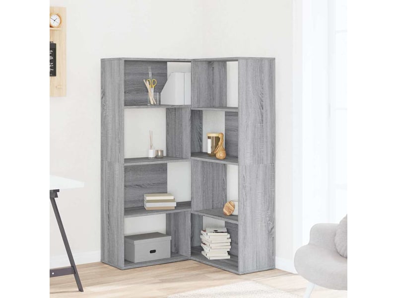  Bibliothèque d'angle à 4 niveaux, armoire à livres sonoma gris bois d'ingénierie  - Conforama C