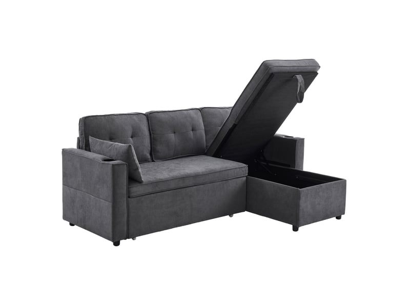  Canapé d'angle convertible 3 places 211 x 130 cm – gris – méridienne réversible, rangement et porte-gobelets  - Conforama D