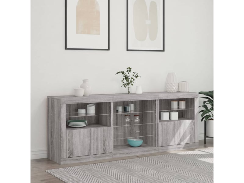  Buffet salon, buffet de rangement avec lumières led sonoma gris 181,5x37x67 cm  - Conforama D