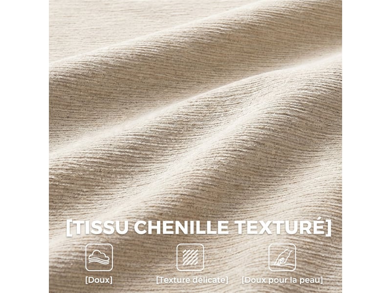 Canapé 3 places en chenille 248 cm, canapé salon moderne, large assise rembourrée, beige, coussins à ressorts  - Conforama E