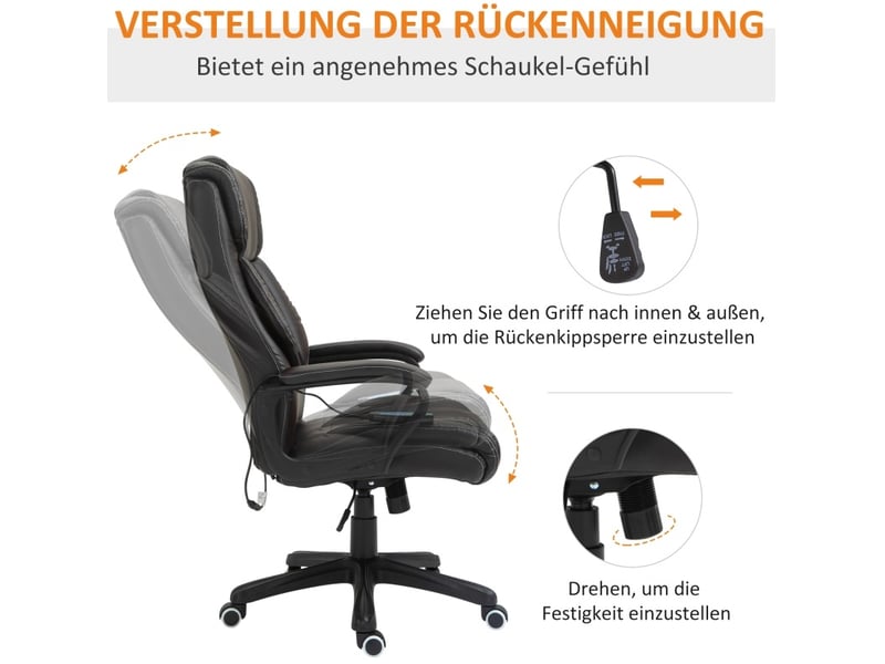  Fauteuil de bureau à massage vibrant 6 points en cuir contrecollé marron  - Conforama E