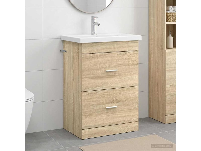 Ensemble de mobilier de salle de bain chêne sonoma shl347 - Conforama B