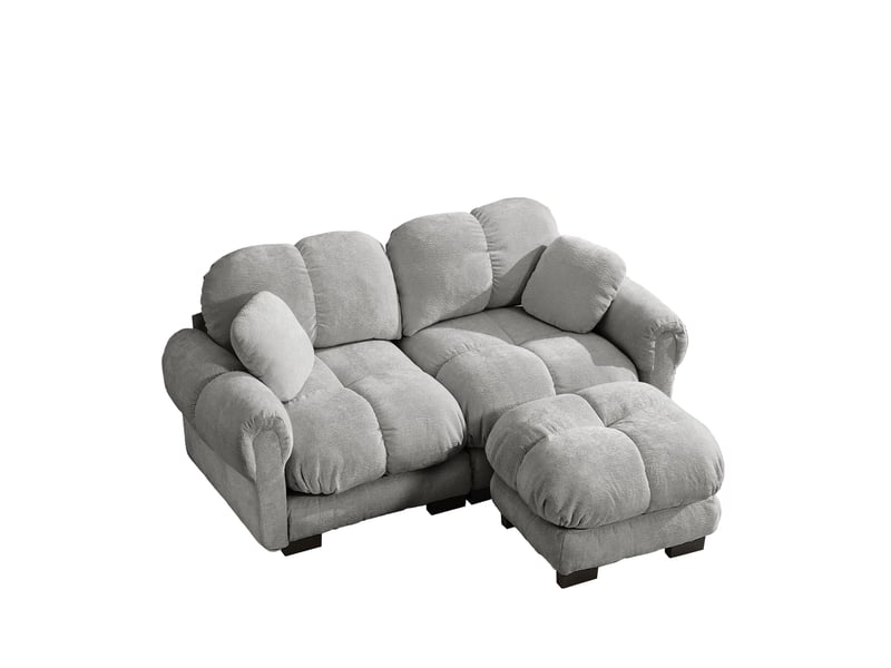  Canapé modulable 2 places en chenille gris clair 190 x 149 x 90 cm avec ottomane mobile, salon W3325S00470 - Conforama A