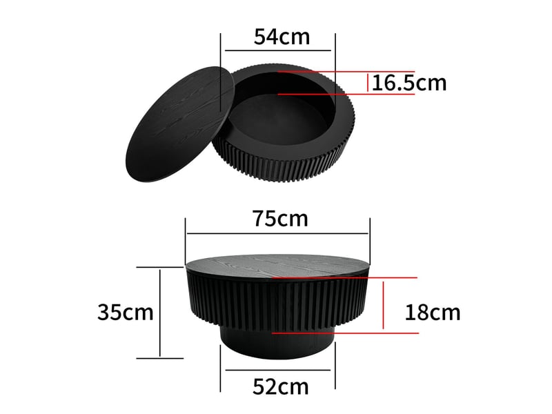  Table basse avec rangement plateau rond bois massif placage coloris noir style moderne  - Conforama C