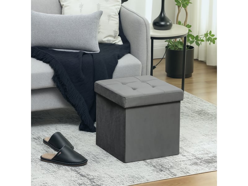 Tabouret gris pliant avec espace de rangement et boîte de rangement en mousse et mdf - Conforama B