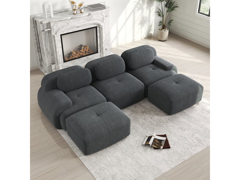  Canapé d’angle en velours côtelé gris, 3 places, 298 cm, panoramique, modulable W3325S00026 - Conforama B