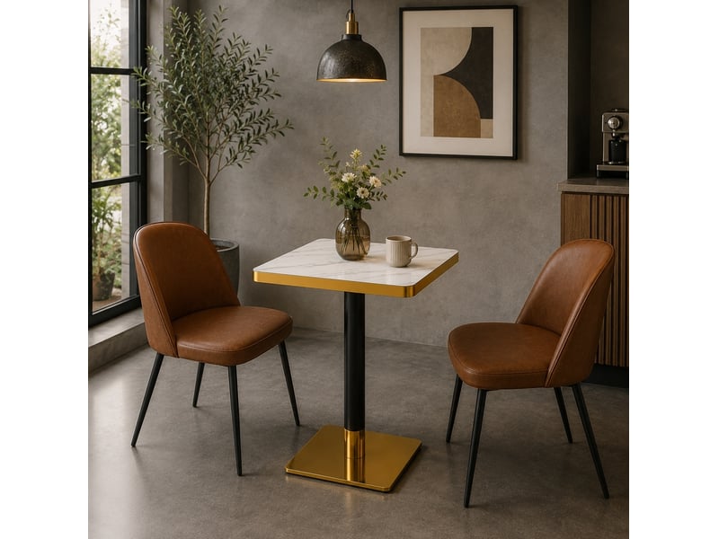  Table à manger carrée, 60x60x74 cm, effet marbre, salle à manger, pratique, plateau mdf, piètement métal, coloris blanc  - Conforama B