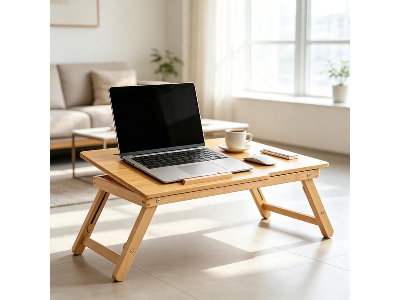  Table de lit pliable et inclinable en bambou 55 x 35 x 32.5 cm T5828P543145 - Conforama B