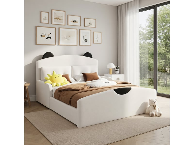  Lit d'enfant 140 x 200, avec 2 coussins décoratifs, en lin, couleur café  - Conforama B