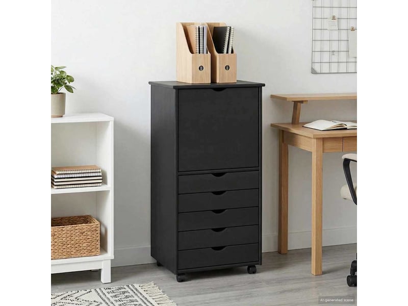  Caisson roulant de bureau, meuble de rangement 53 x 39 x 103 cm bois de pin massif gris  - Conforama B