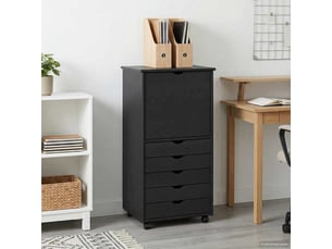 Caisson roulant de bureau, meuble de rangement 53 x 39 x 103 cm bois de pin massif gris