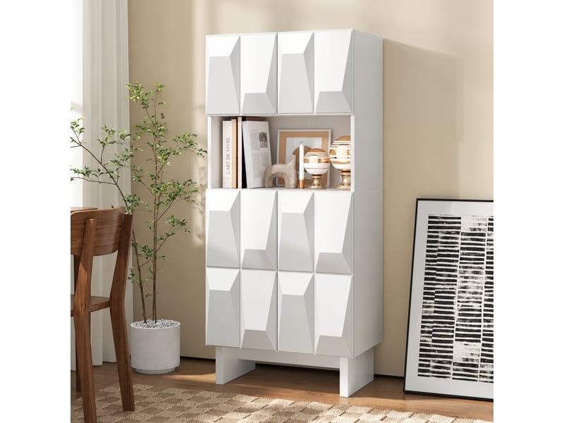  Meuble vitrine blanc à portes en relief, 4 portes et niche ouverte, l. 60,5 cm  - Conforama E