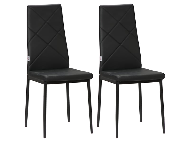  Lot de 2 chaises de salle à manger modernes avec dossier haut en similicuir noir et piètement en acier dimensions 41x50x97 cm  - Conforama A