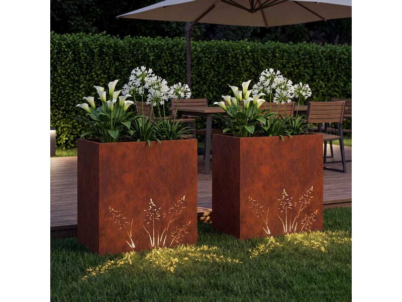  Jardinière - cache-pot de jardin 2 pcs rouillé 50 x 30 x 49 cm acier patiné  - Conforama C