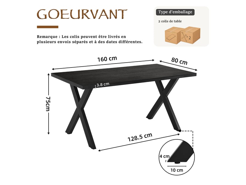  Table de salle à manger rectangulaire - table rectangulaire 160 cm et pieds en x métal - chêne noir  - Conforama C