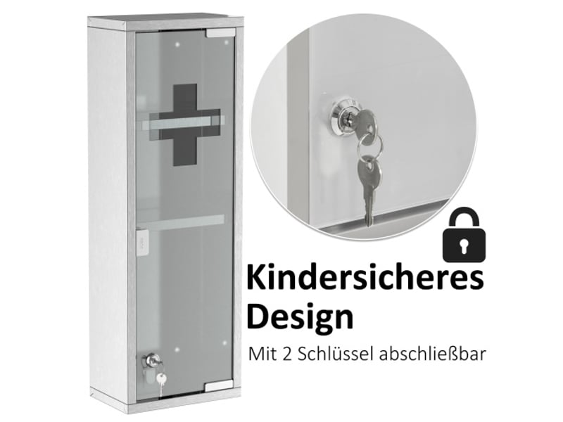 Armoire à pharmacie en acier inoxydable argenté, verre dépoli, 20x12x58 cm, maison et bureau - Conforama B