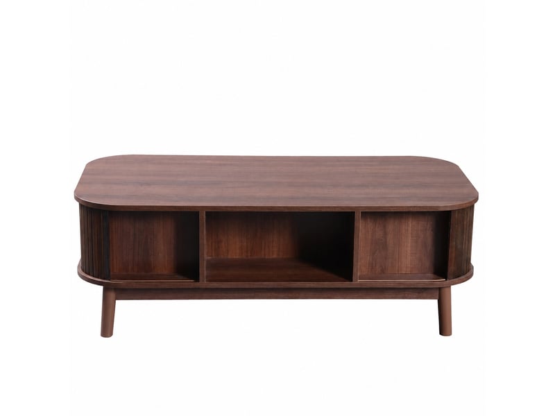  Table basse effet noyer avec portes coulissantes en rotin et tiroir, 110 x 55 x 38,5 cm  - Conforama E