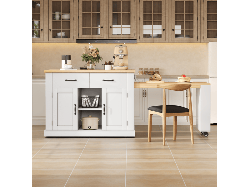  Îlot de cuisine mobile avec table extensible et rangements homvra  - Conforama B