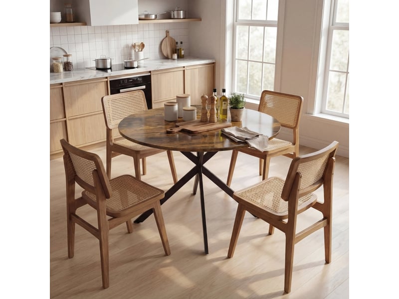  Table de salle à manger pour 4 personnes avec pieds en x, style industriel, pour cuisine, bois, marron rustique  - Conforama C